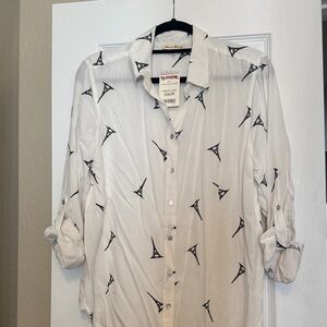 White Button-Up Shirt with Black Accents